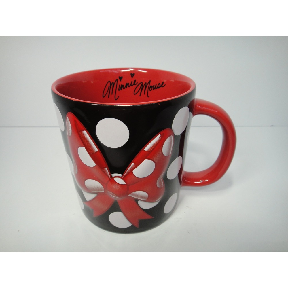 Disney Parks Minnie Mouse Black Polka Dot Ceramic Coffee Mug 3D Red Bow 4in - Picture 1 of 7